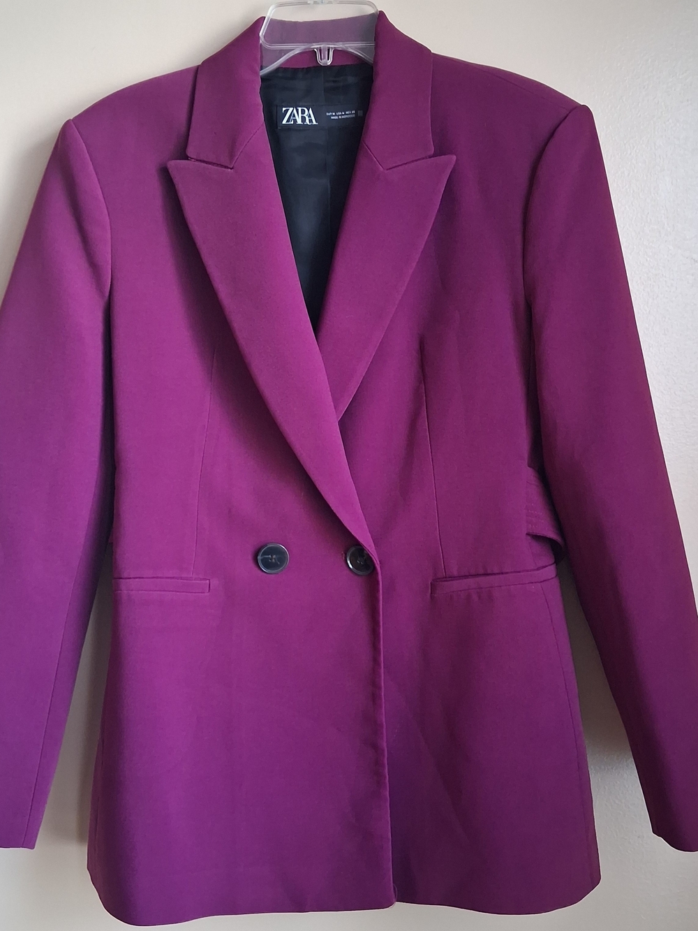 Zara Magenta Purple Double Breasted Belted Back Blazer Jacket Womens Medium